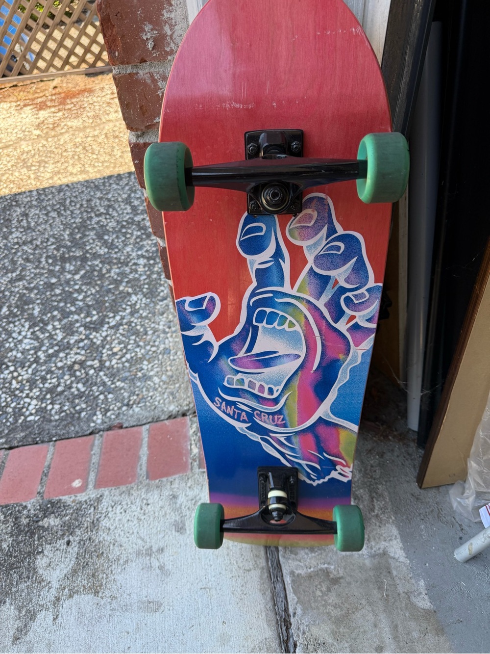 Santa Cruz Skateboards Kids Multicolor Skateboard with Green Wheels